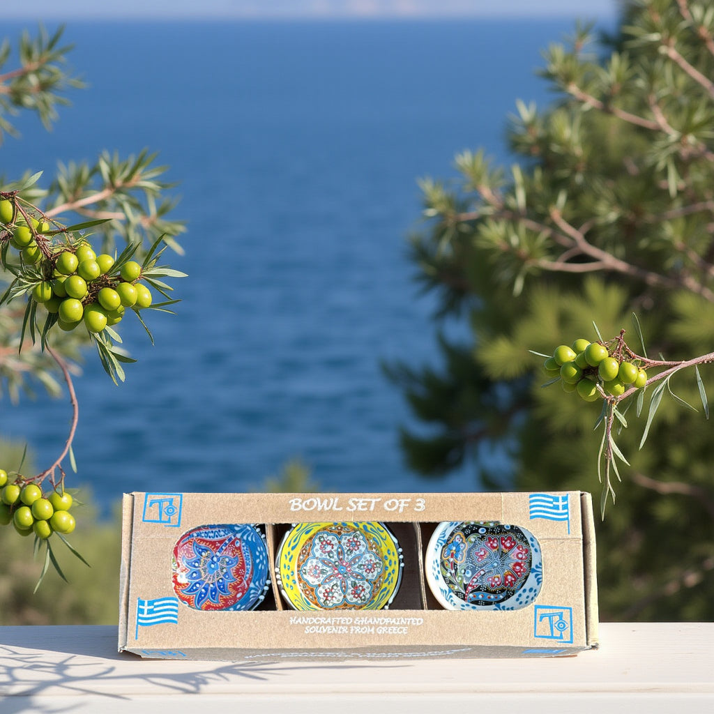 Handgemaakte & Handbeschilderde Keramieken Schaaltjes uit Rhodos (Set van 3) – 2