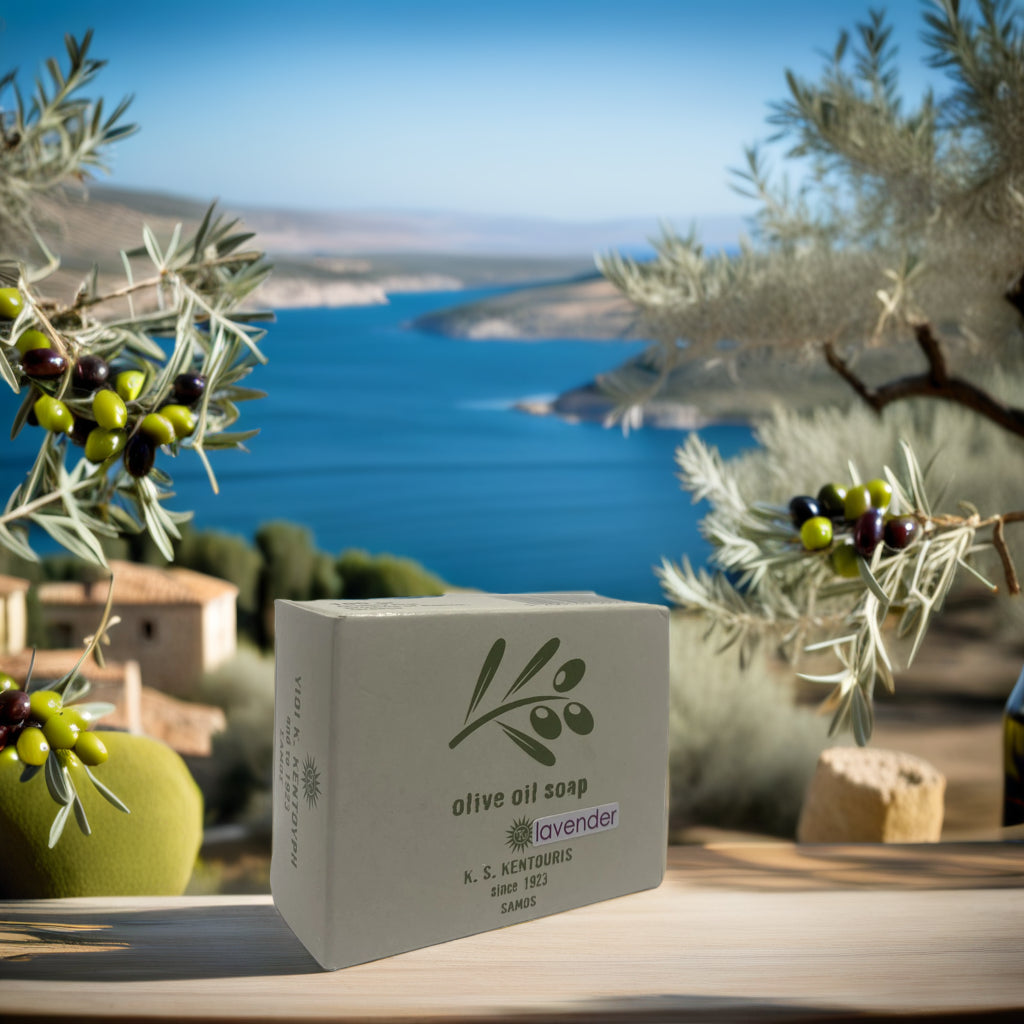 Traditional green olive soap Lavender from KS Kentouris Soap Factory Samos 100 grams