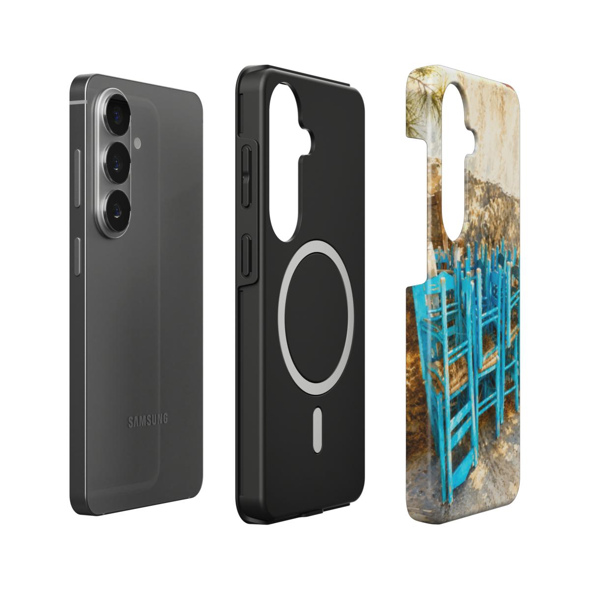 Phonecase "Blauwe Stoelen van het Dorpsplein"
