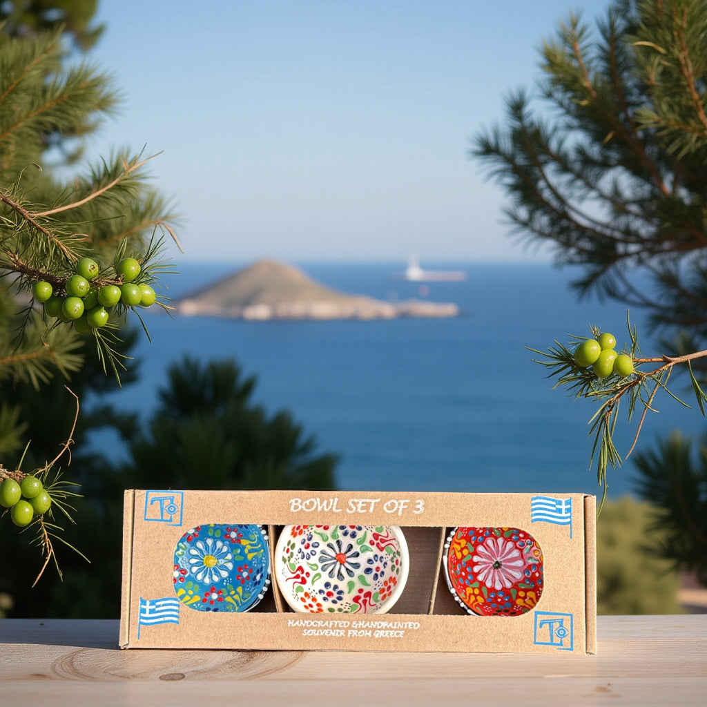 Handgemaakte & Handbeschilderde Keramieken Schaaltjes uit Rhodos (Set van 3) - 8
