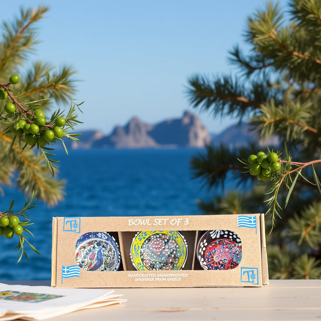Handgemaakte & Handbeschilderde Keramieken Schaaltjes uit Rhodos (Set van 3) - 9