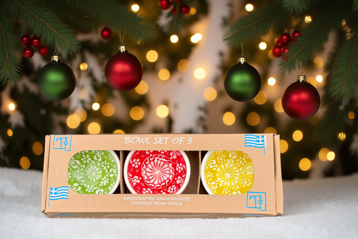 Handgemaakte & Handbeschilderde Keramieken Schaaltjes uit Rhodos (Set van 3)