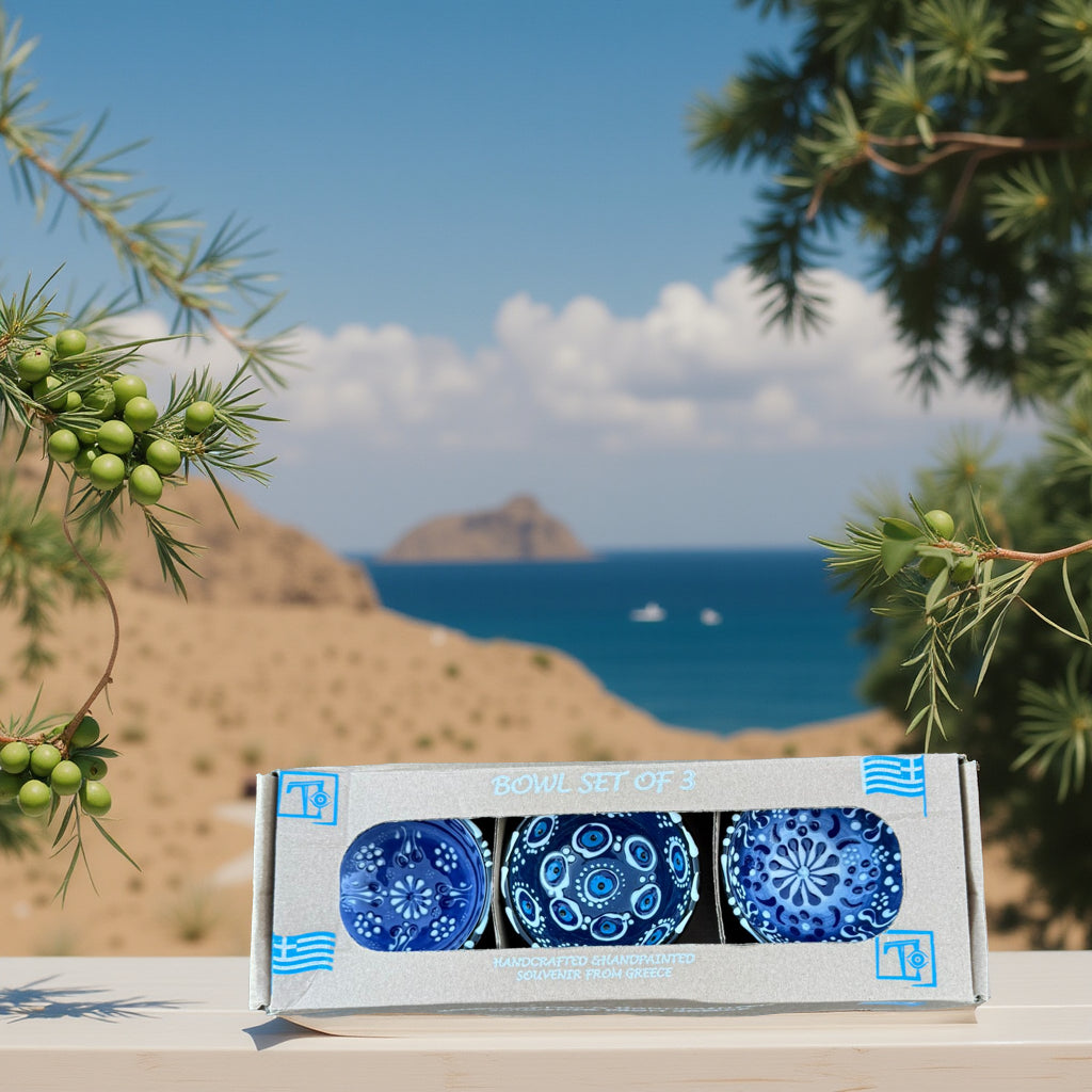 Handgemaakte & Handbeschilderde Keramieken Schaaltjes uit Rhodos (Set van 3) - 7