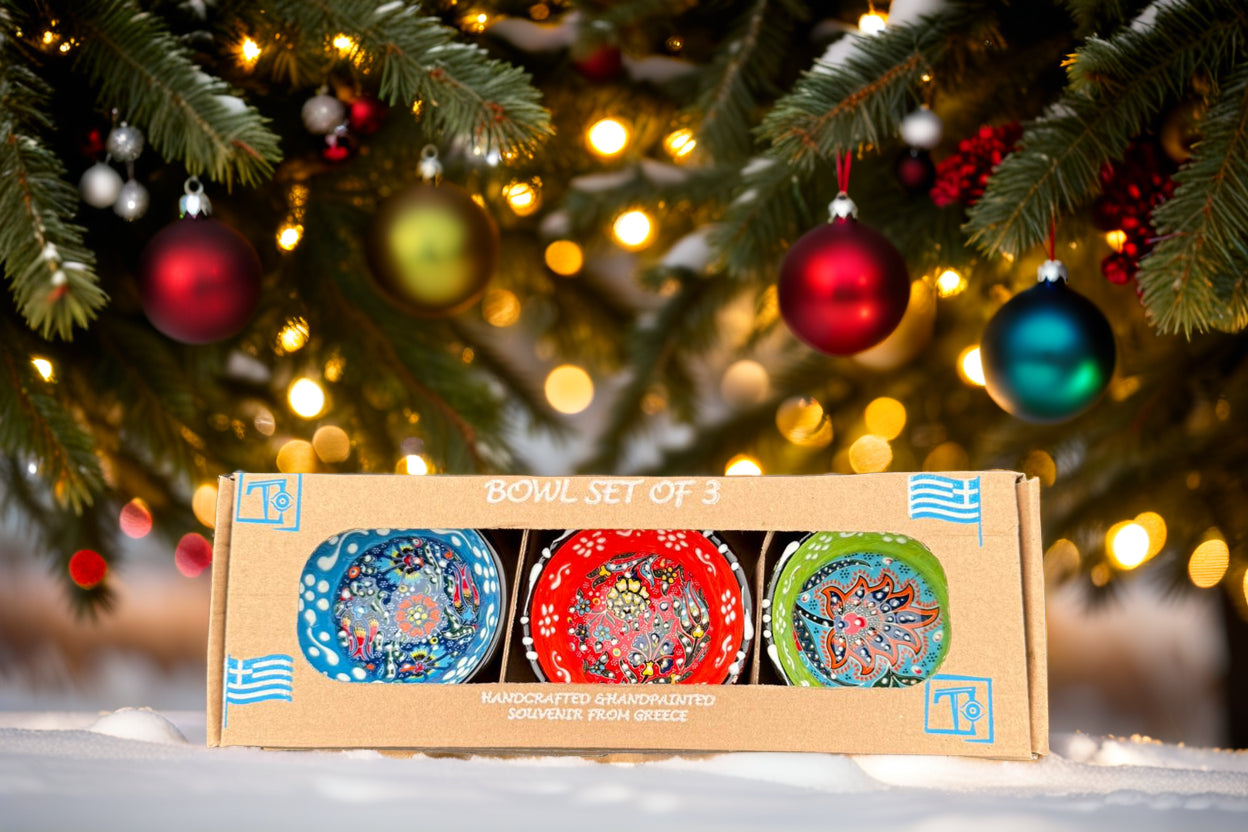 Handgemaakte & Handbeschilderde Keramieken Schaaltjes uit Rhodos (Set van 3) – 1