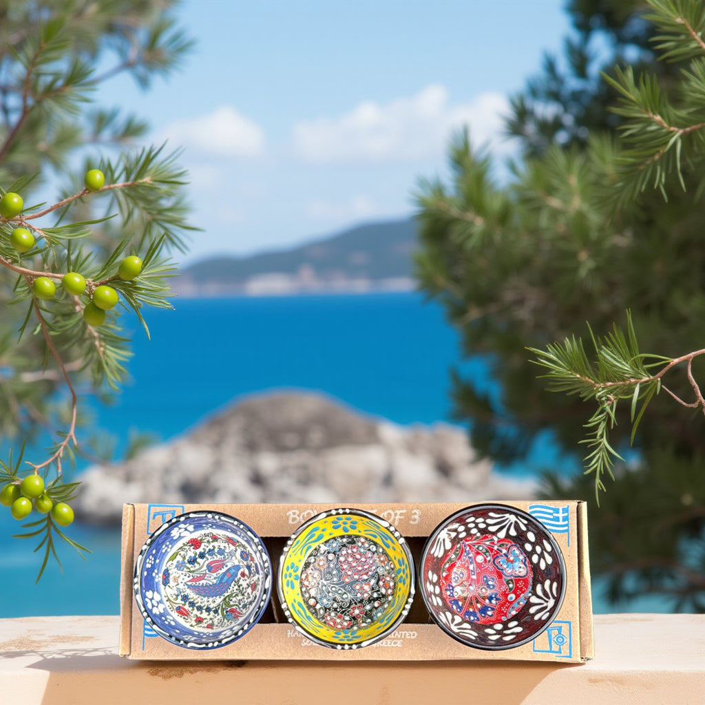 Handgemaakte & Handbeschilderde Keramieken Schaaltjes uit Rhodos (Set van 3) - 9