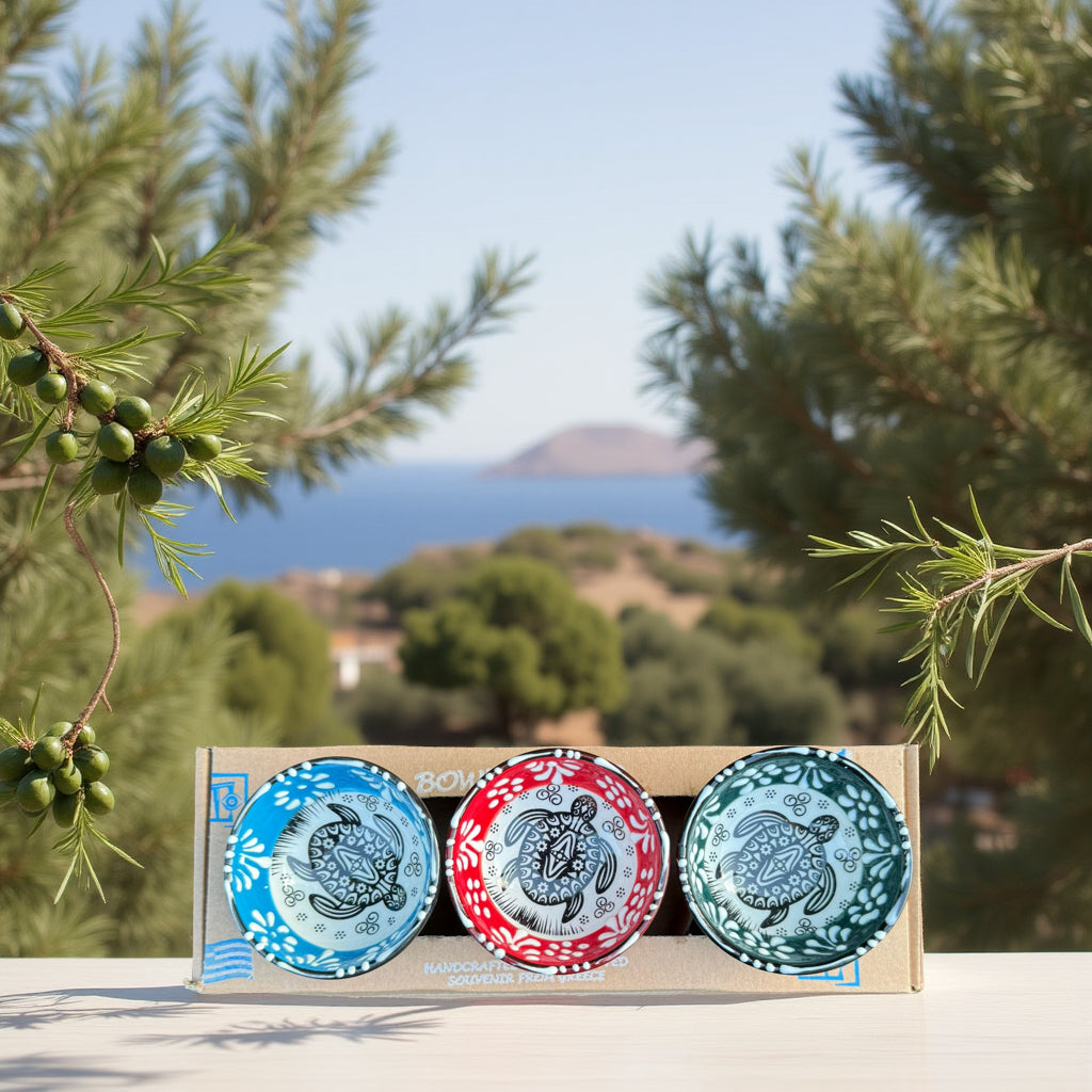 Handgemaakte & Handbeschilderde Keramieken Schaaltjes uit Rhodos (Set van 3) – 1