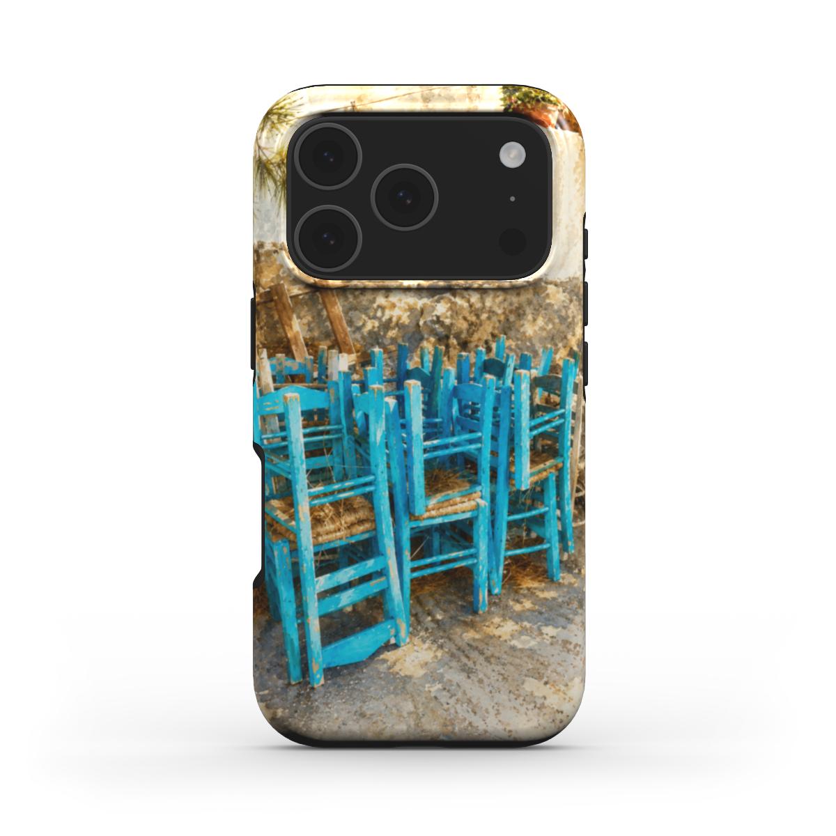 Phonecase "Blauwe Stoelen van het Dorpsplein"