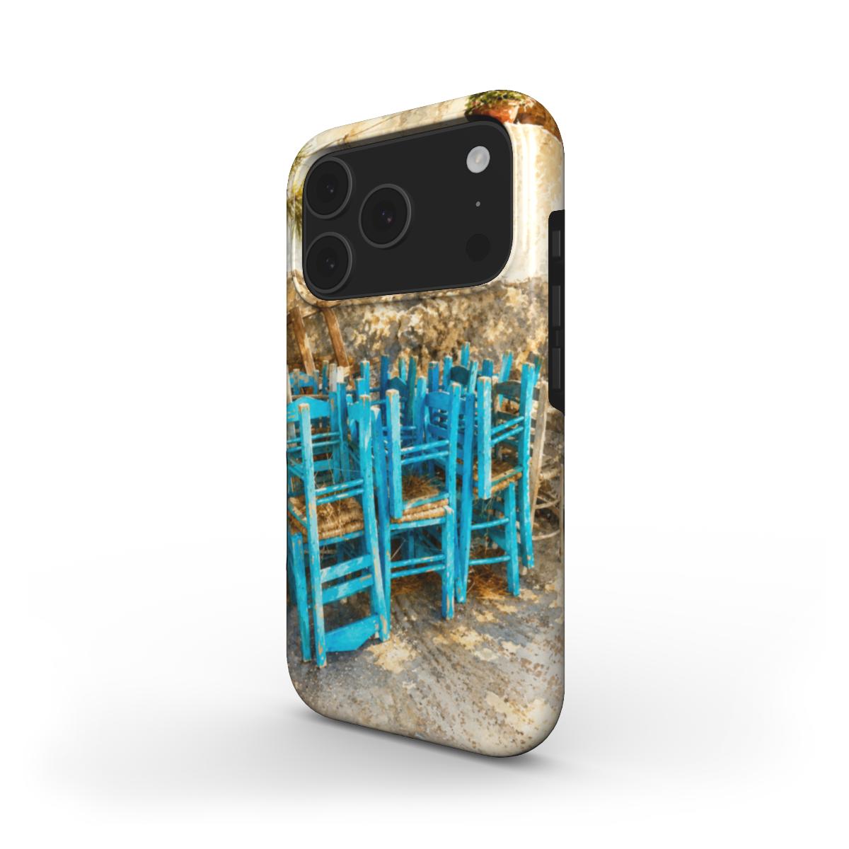 Phonecase "Blauwe Stoelen van het Dorpsplein"