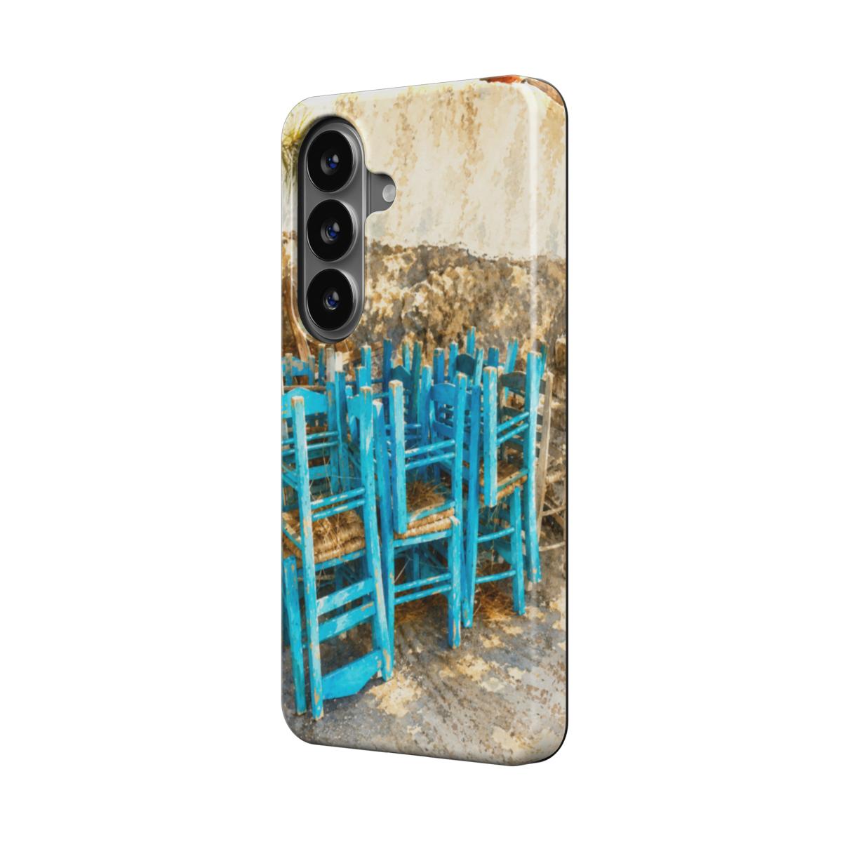 Phonecase "Blauwe Stoelen van het Dorpsplein"