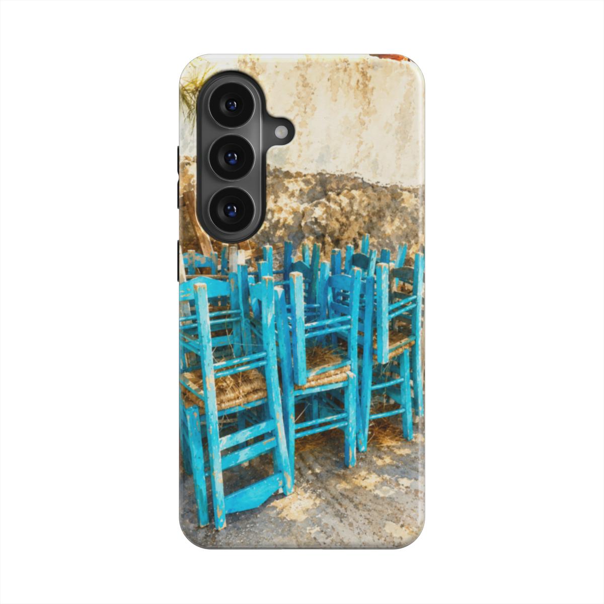Phonecase "Blauwe Stoelen van het Dorpsplein"