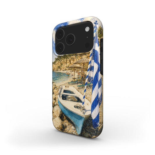 Telefoonhoesje “Griekse Kustlijn met Blauwe Vlag”