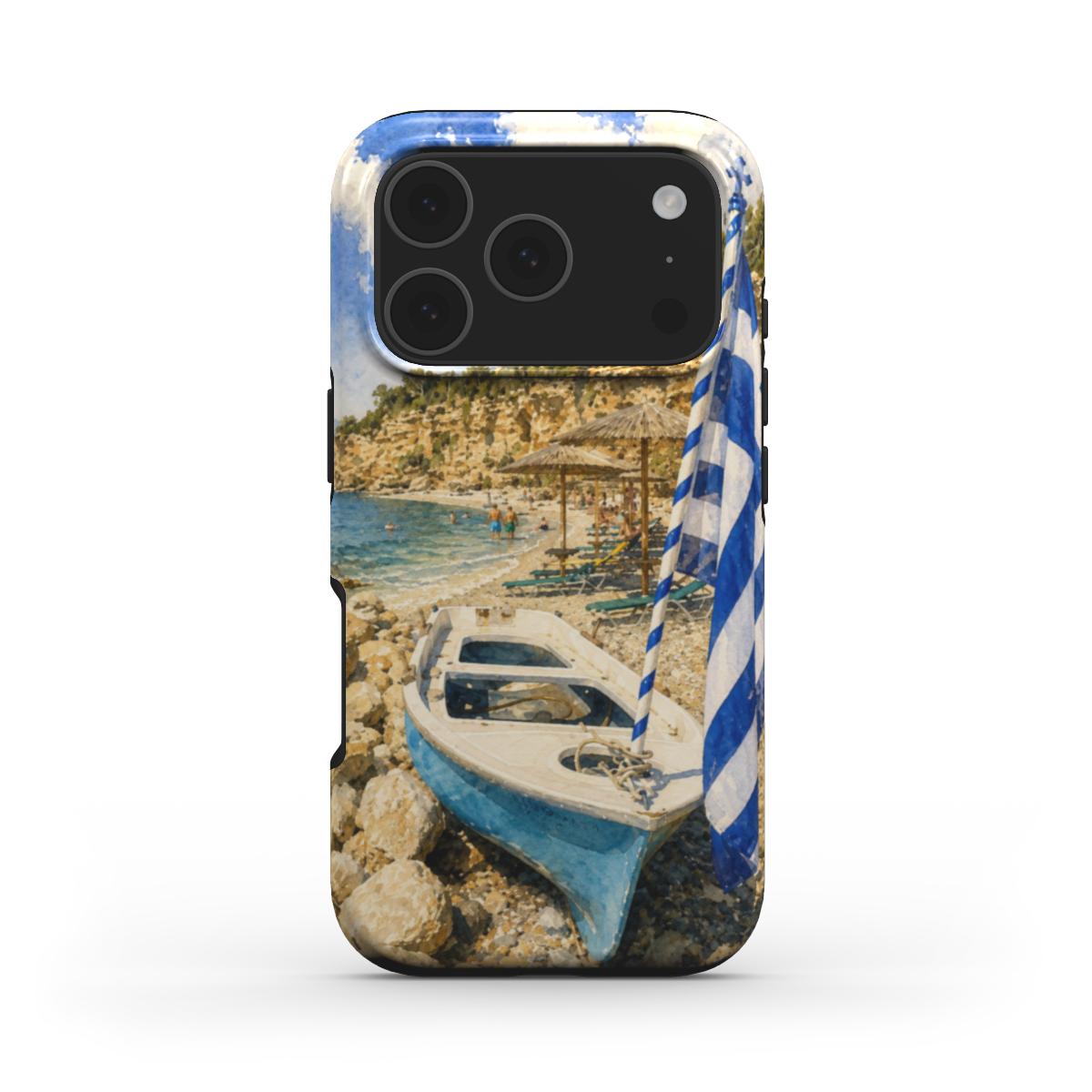Telefoonhoesje “Griekse Kustlijn met Blauwe Vlag”