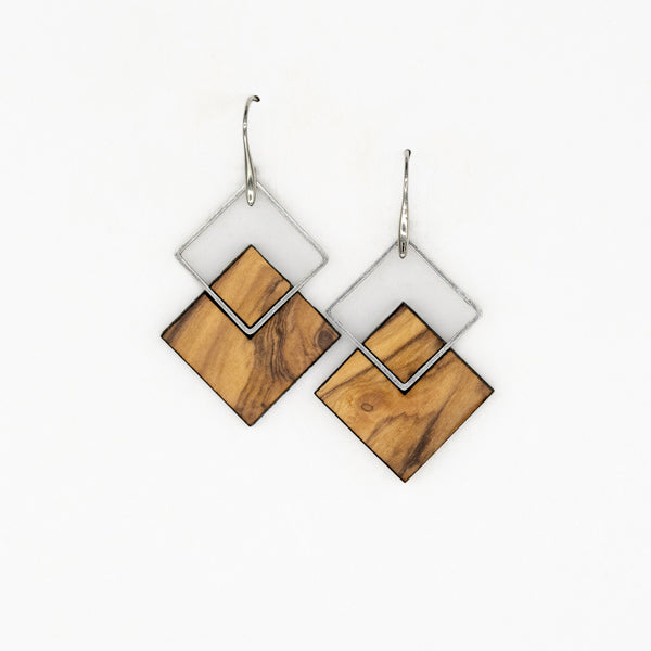Tetragono oorbellen van olijfhout | Olive Collection