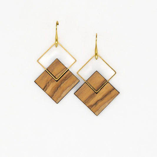 Tetragono oorbellen van olijfhout | Olive Collection