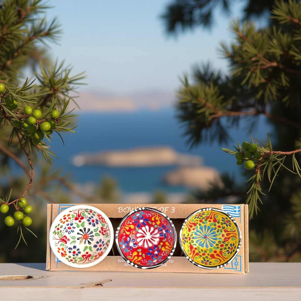 Handgemaakte & Handbeschilderde Keramieken Schaaltjes uit Rhodos (Set van 3) – 4