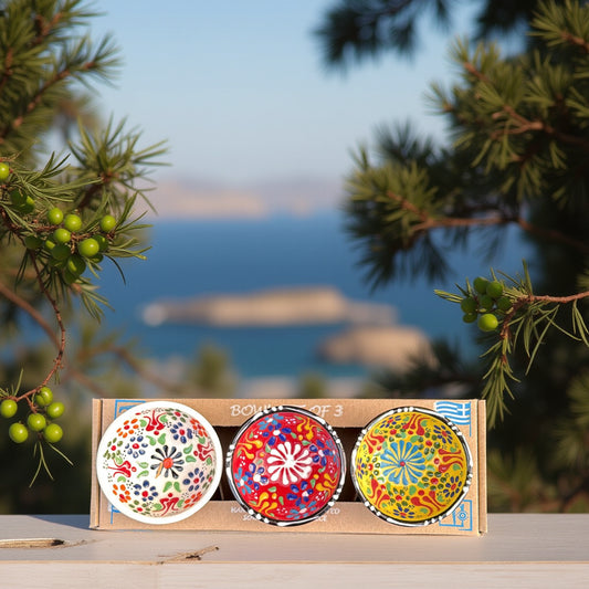 Handgemaakte & Handbeschilderde Keramieken Schaaltjes uit Rhodos (Set van 3) – 4