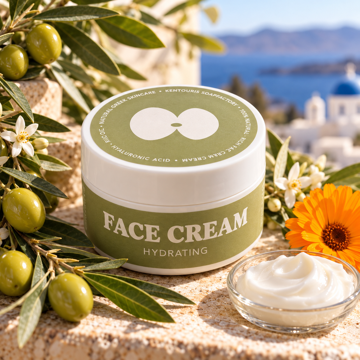 Kentouris Face Cream Hydrating – Intensieve Hydratatie met Griekse Olijfolie & Hyaluronzuur