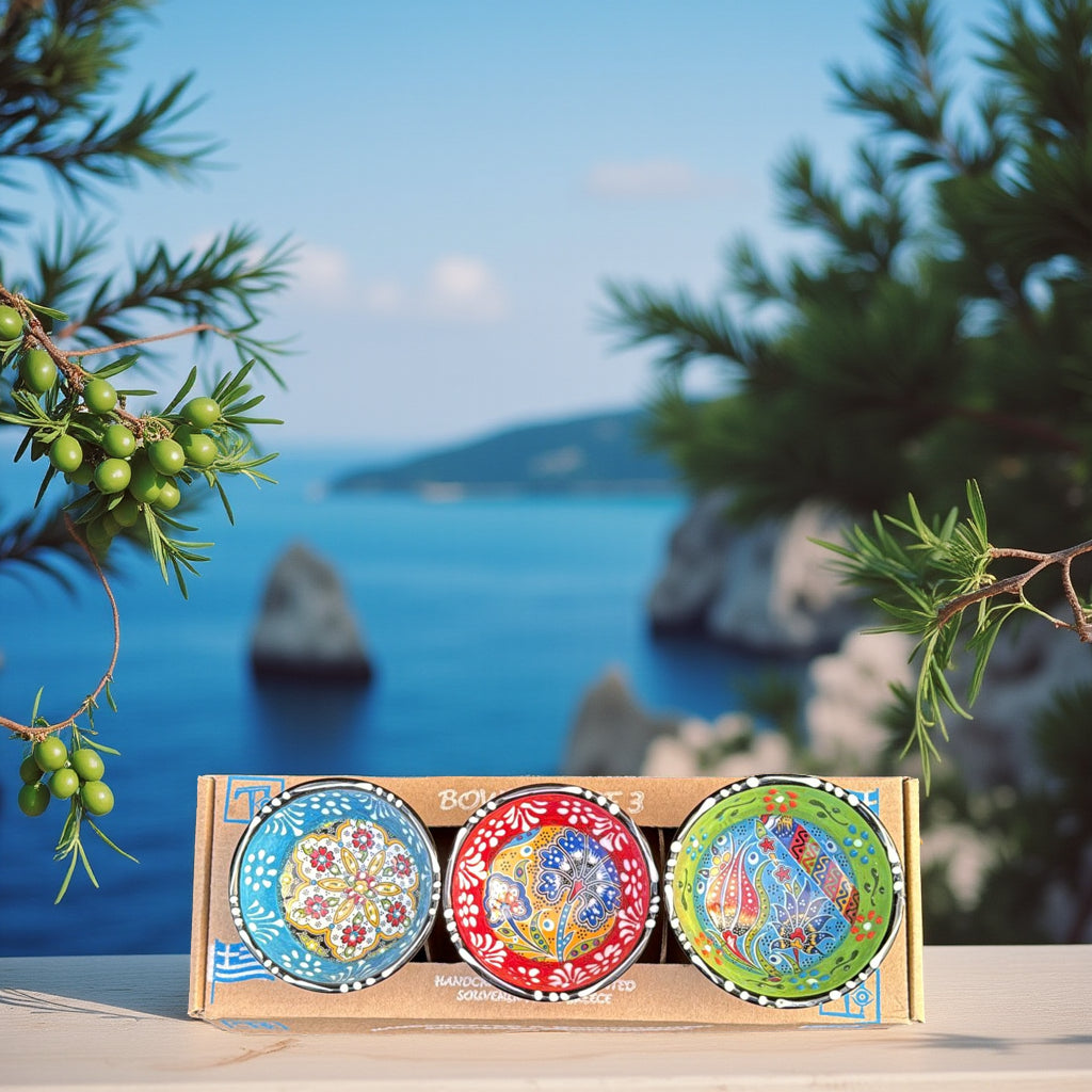 Handgemaakte & Handbeschilderde Keramieken Schaaltjes uit Rhodos (Set van 3) - 10