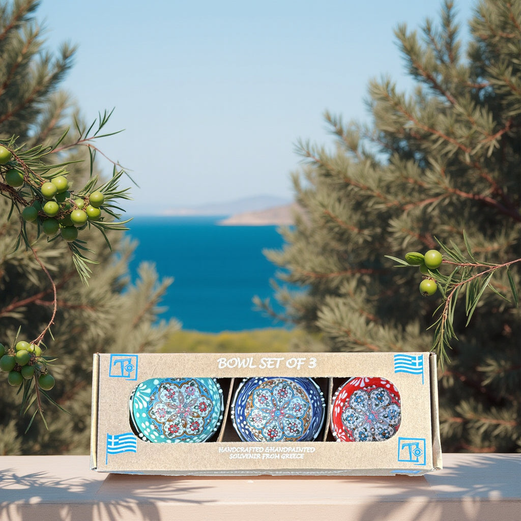 Handgemaakte & Handbeschilderde Keramieken Schaaltjes uit Rhodos (Set van 3) – 3