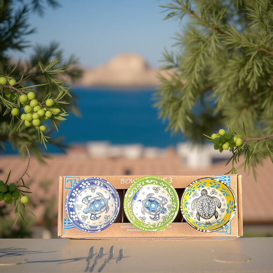 Handgemaakte & Handbeschilderde Keramieken Schaaltjes uit Rhodos (Set van 3) - 7