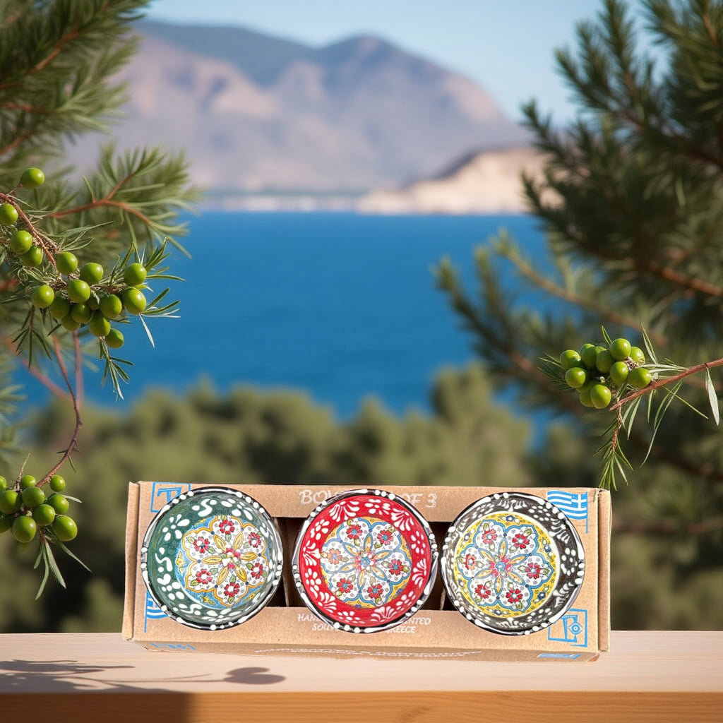 Handgemaakte & Handbeschilderde Keramieken Schaaltjes uit Rhodos (Set van 3) – 5