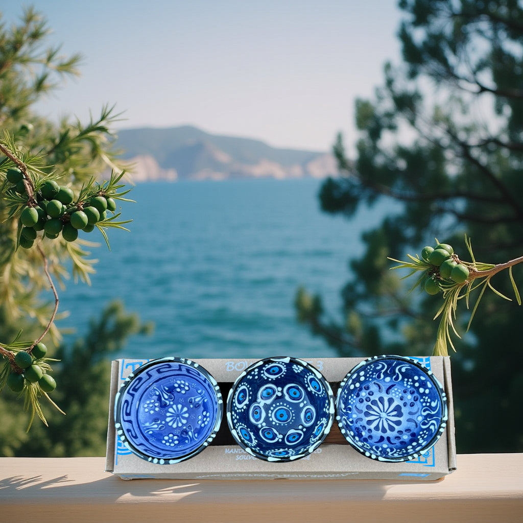 Handgemaakte & Handbeschilderde Keramieken Schaaltjes uit Rhodos (Set van 3) - 7