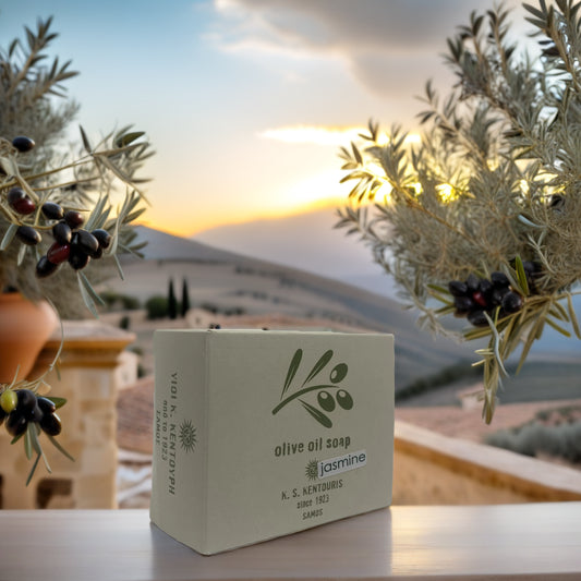 Traditionele groene olijfzeep Jasmijn van K.S. Kentouris Soap Factory Samos  100 gram