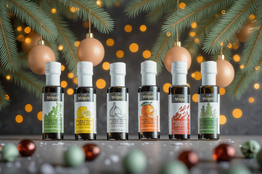 Luxury Greek Gift Set: Markou Samos Olive Oil with Orange, Garlic, Oregano, Rosemary &amp; Traditional Olive Soap