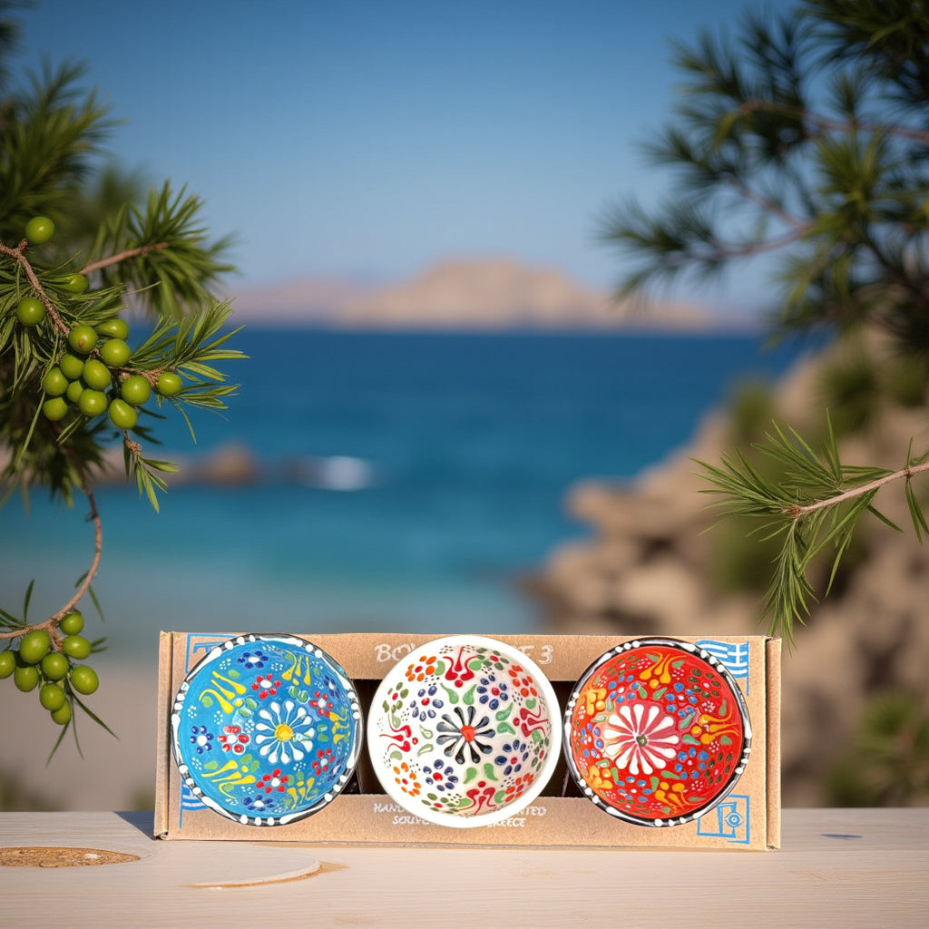 Handgemaakte & Handbeschilderde Keramieken Schaaltjes uit Rhodos (Set van 3) - 8