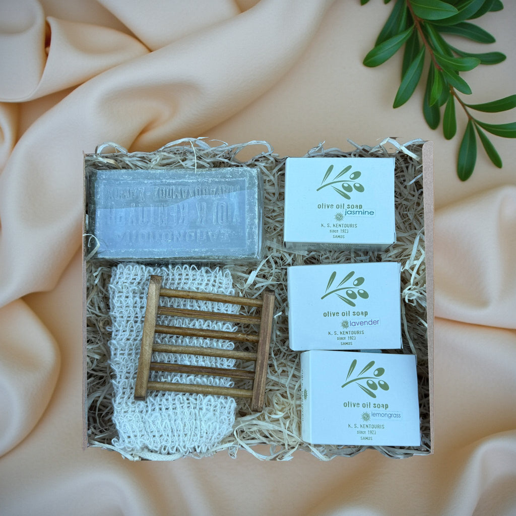 Grieks Verwenmoment uit Samos – Luxe Olijfzeep Geschenkset