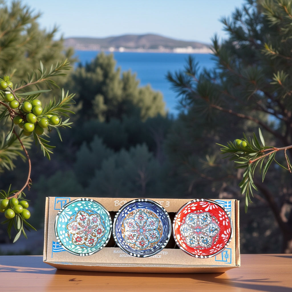 Handgemaakte & Handbeschilderde Keramieken Schaaltjes uit Rhodos (Set van 3) – 3