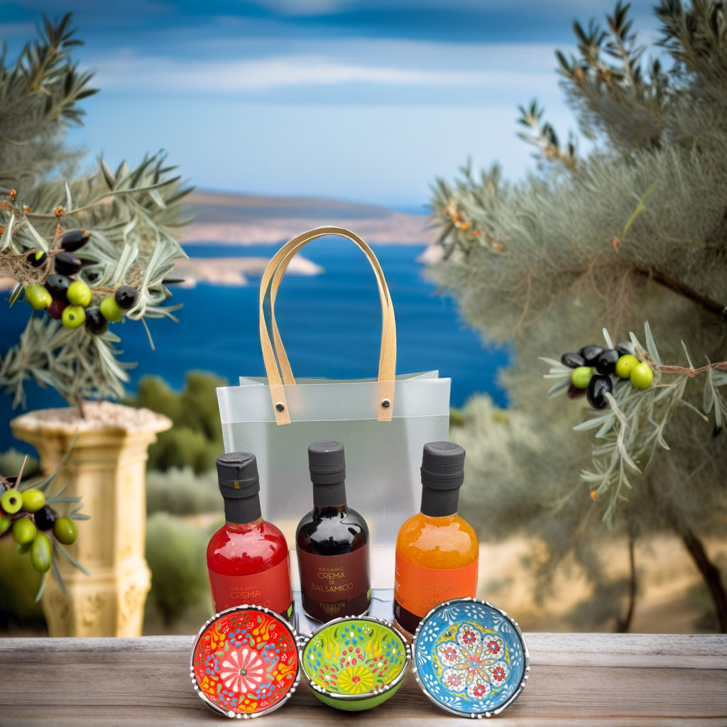 Grieks Cadeaupakket Balsamicocrème & Kleurrijke Schaaltjes – 6-delig